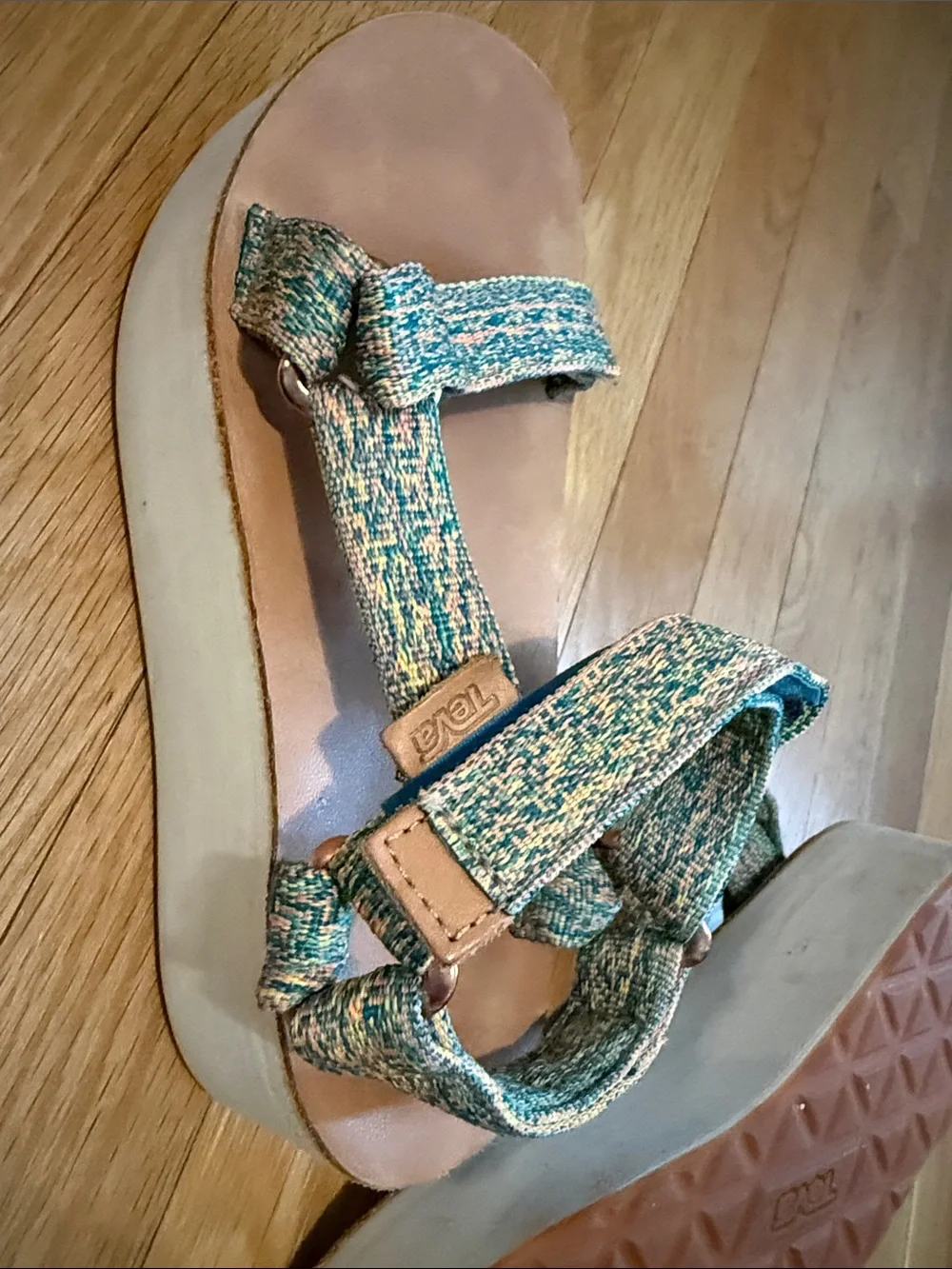 Free People Teal-Multicolor Woven Strap Platform Sandals